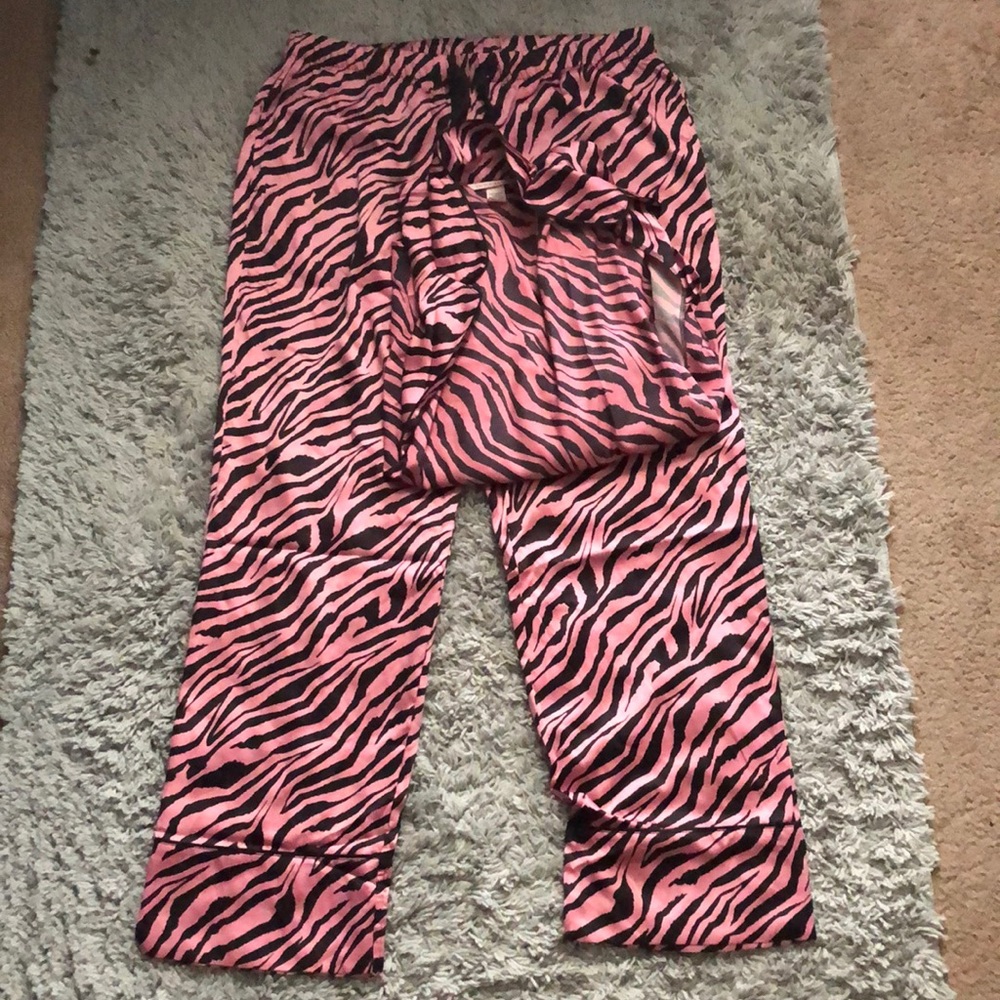 Pink Zebra Print Satin Pajama Set